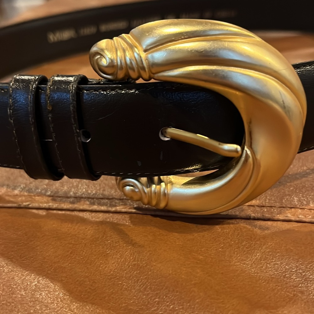 Vintage Milor 80’s Dark Brown Bonded Leather Belt Retro Art Deco Style, Size M/L